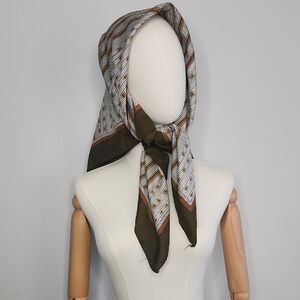 Vintage Olive and Brown Geometric Scarf